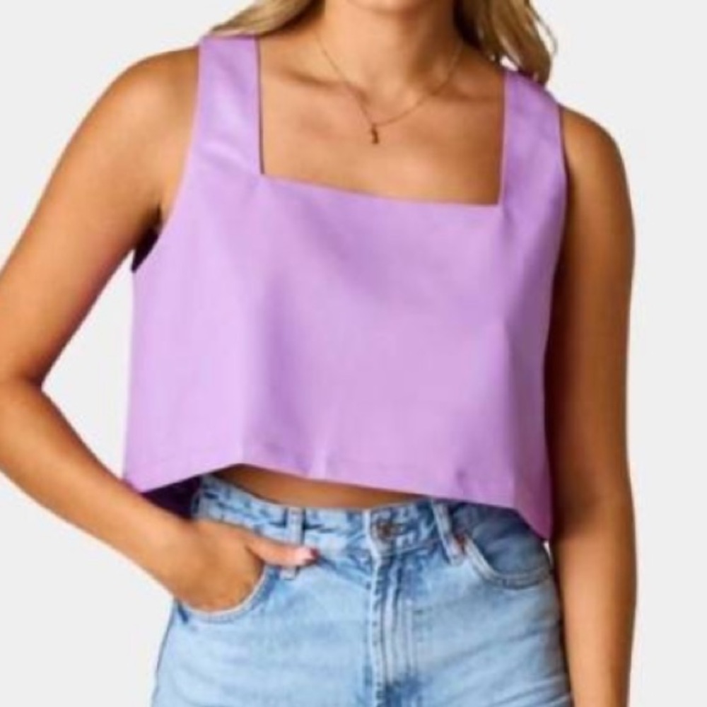 BUDDYLOVE Manning Vegan Leather Crop Top in Purple Size Medium